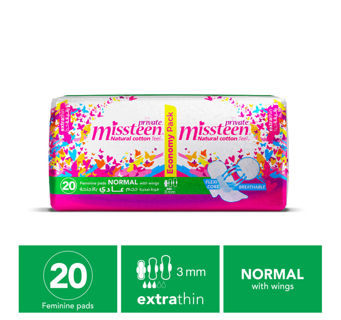 فوط صحية خاصة من القطن الطبيعي رقيقة جدًا من Miss Teen، 20 قطعة