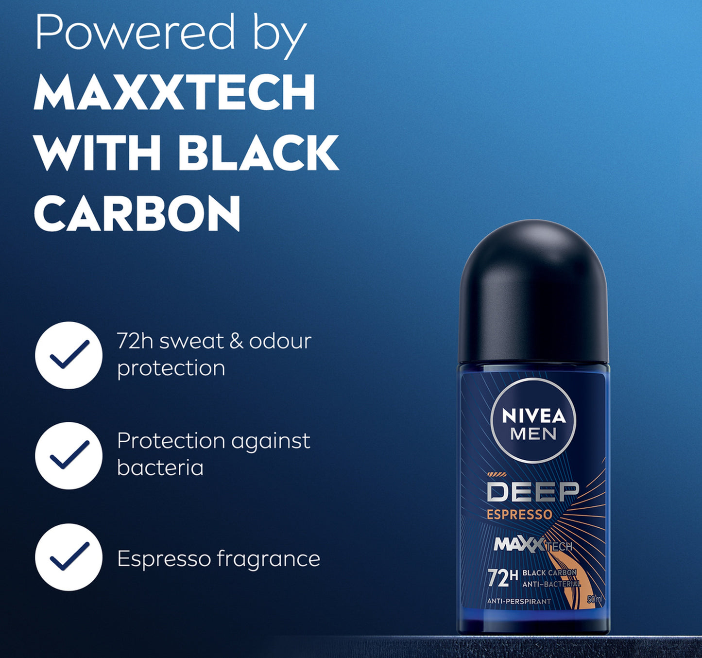 Nivea Men Deep Espresso with Black Carbon 72H Sweat & Odor Protection Roll-On 50 ml