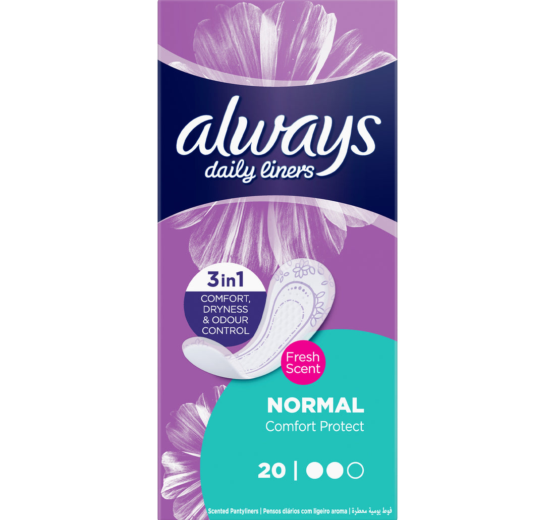 فوط صحية يومية من أولويز، مريحة، حماية، برائحة منعشة، عادية، 20 قطعة