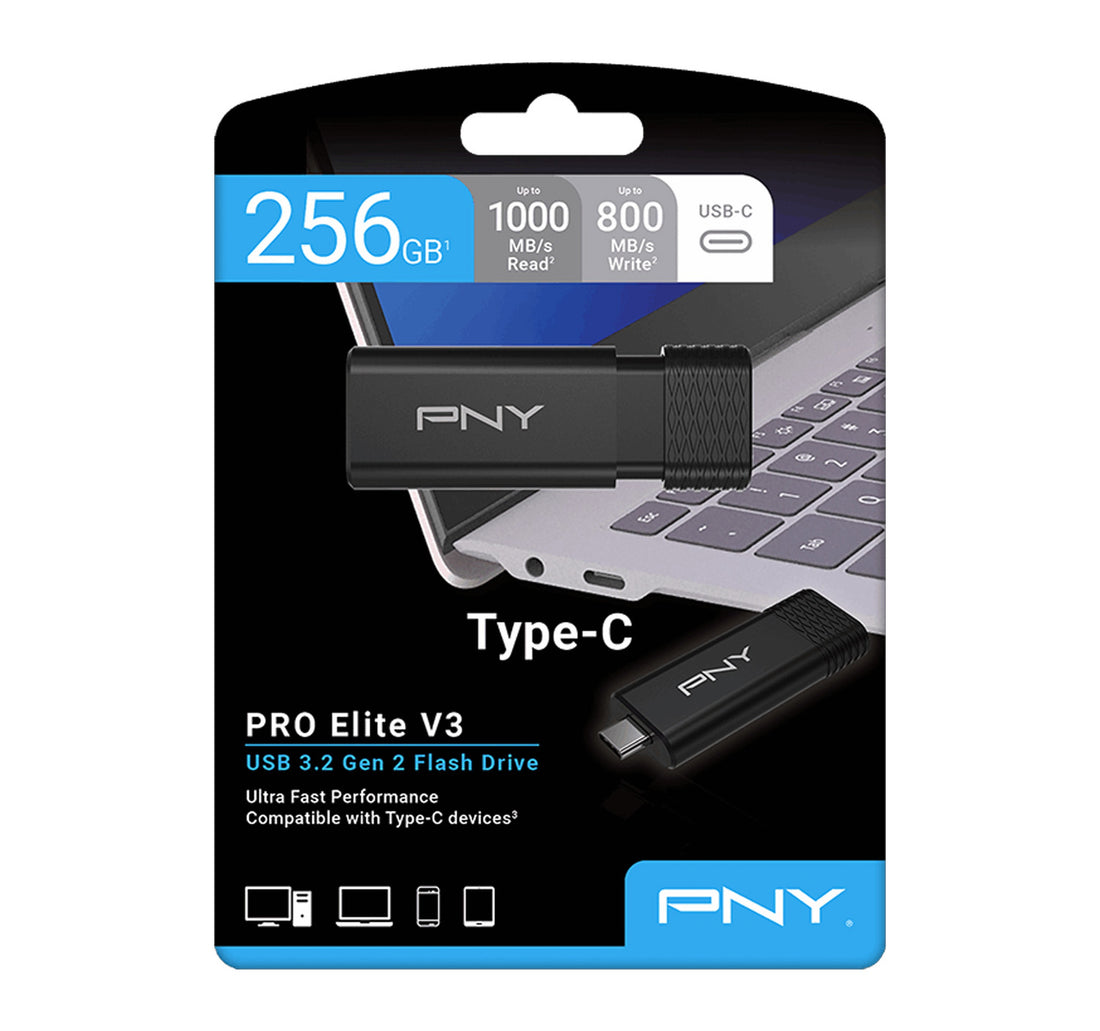 محرك أقراص فلاش PNY PRO Elite V3 Type-C USB 3.2 Gen 2، سعة 256 جيجابايت، P-FD256PROV3C-GE