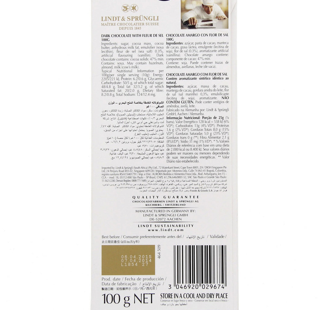 Lindt Excellence A Touch Of Sea Salt Dark Chocolate 100 g