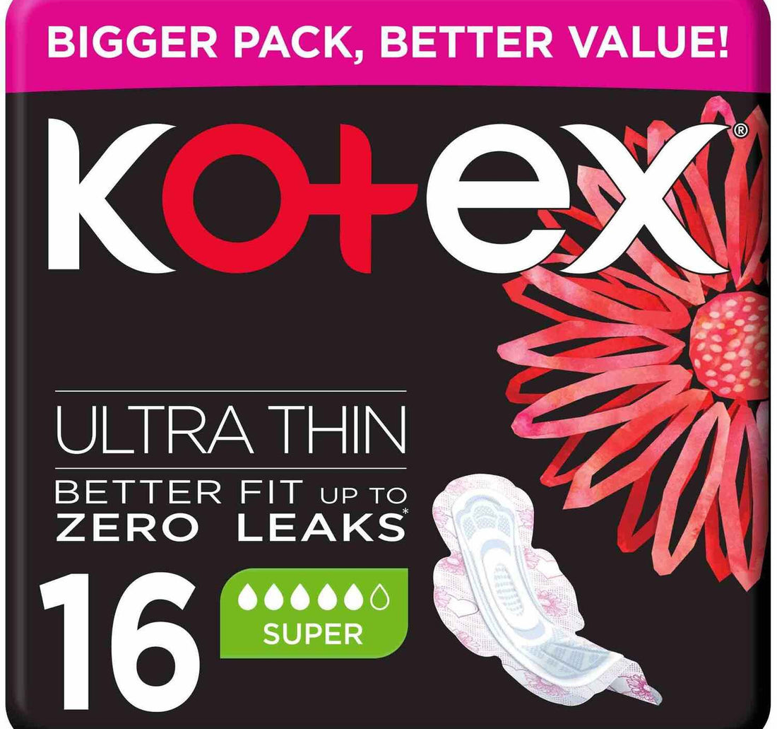 فوط صحية كوتكس الطبيعية فائقة النحافة، مصنوعة من القطن بنسبة 100%، بأجنحة، مقاس كبير، 16 قطعة