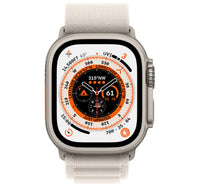 Apple Watch Ultra GPS + Cellular Smartwatch, 49 mm Titanium Case with Starlight Alpine Loop, Small Band Size, MQFQ3