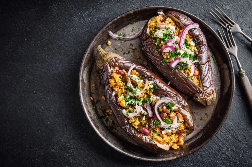 Baked Eggplant with Bulgur and Feta