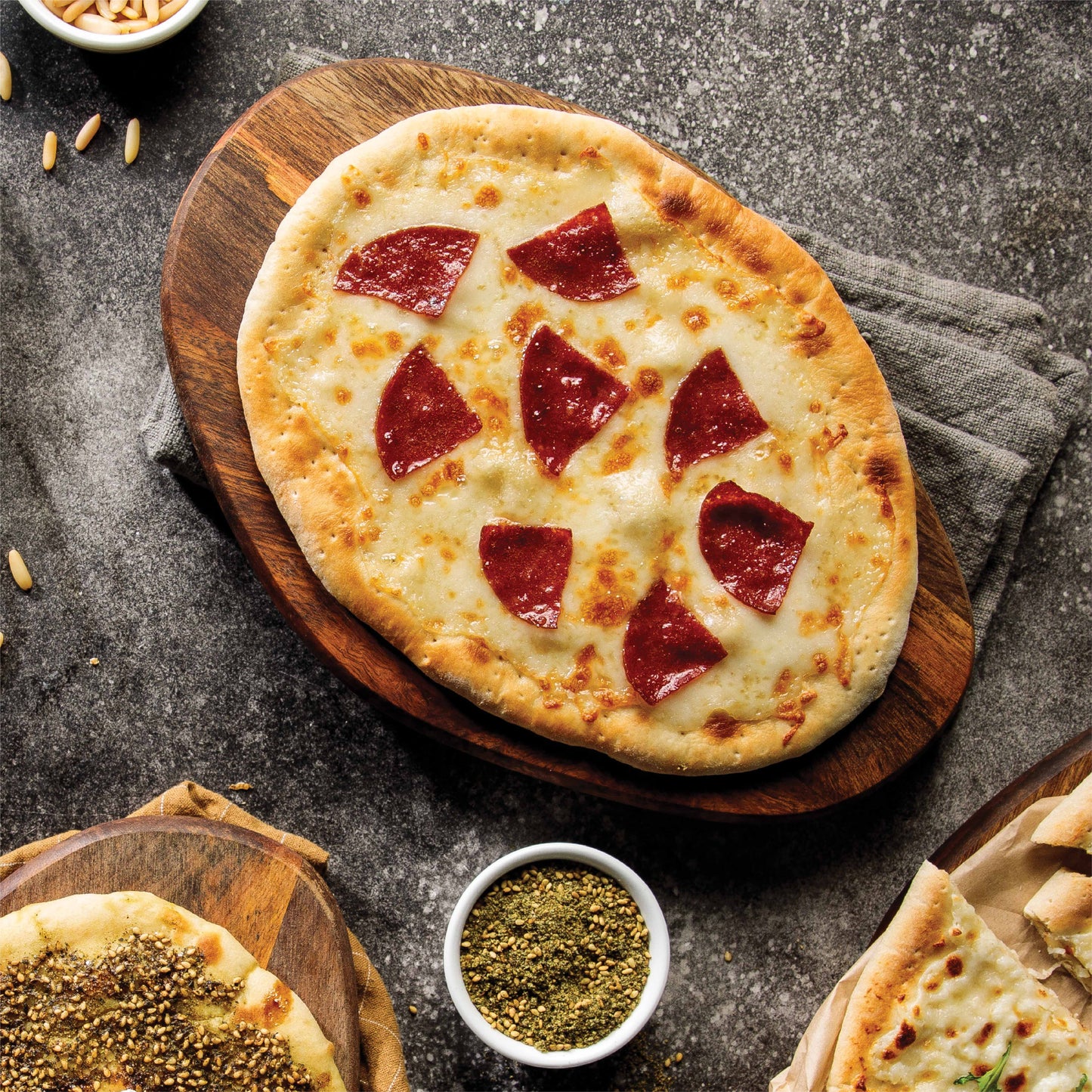 Kashkaval with Salami Manaeesh