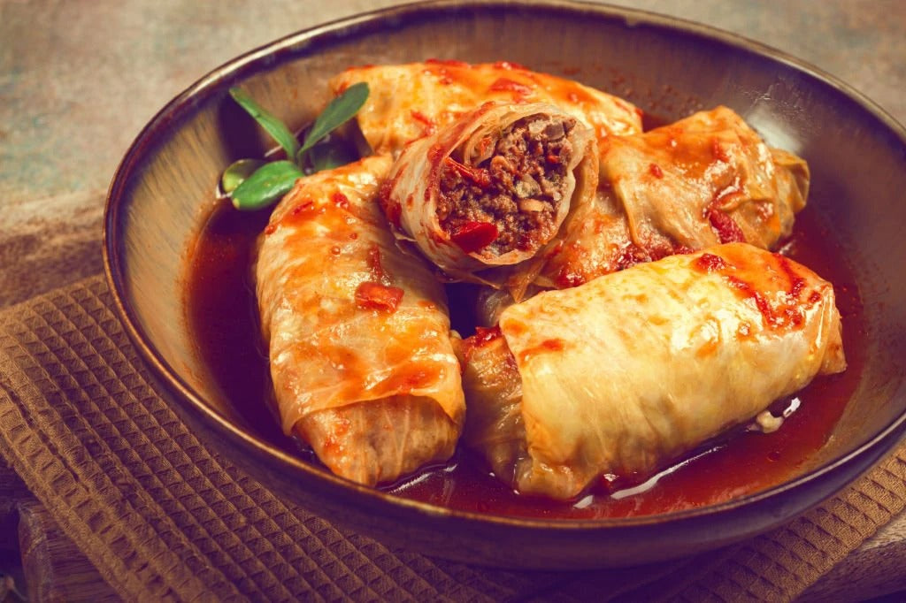 Stuffed Cabbage Rolls with Minced Meat in Tomato Sauce