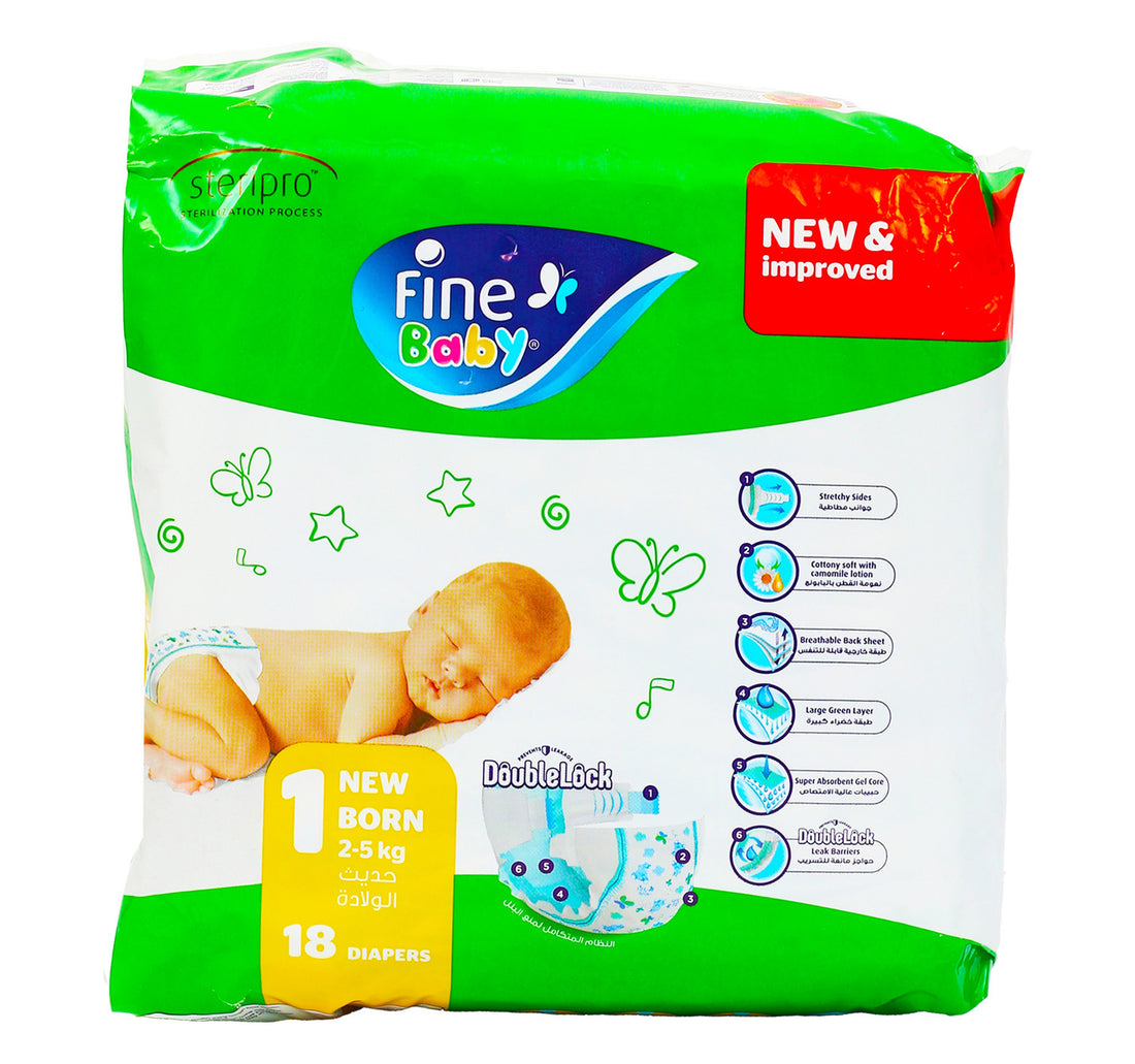 Fine Baby Diaper Super Dry Size 1 New Born 2-5 kg 18 pcs