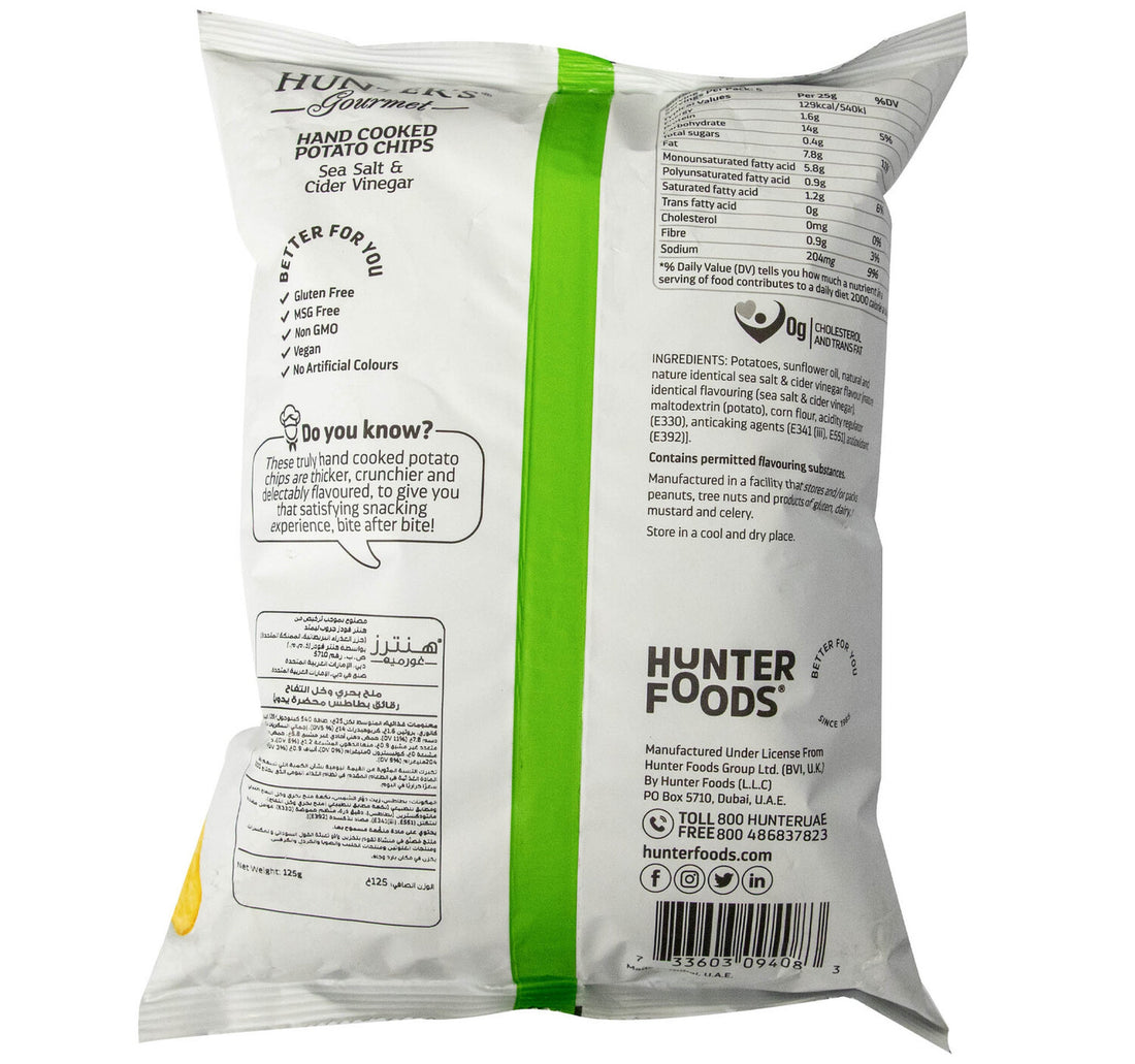 Hunter's Gourmet Hand Cooked Potato Chips With Sea Salt & Cider Vinegar Flavor 125 g