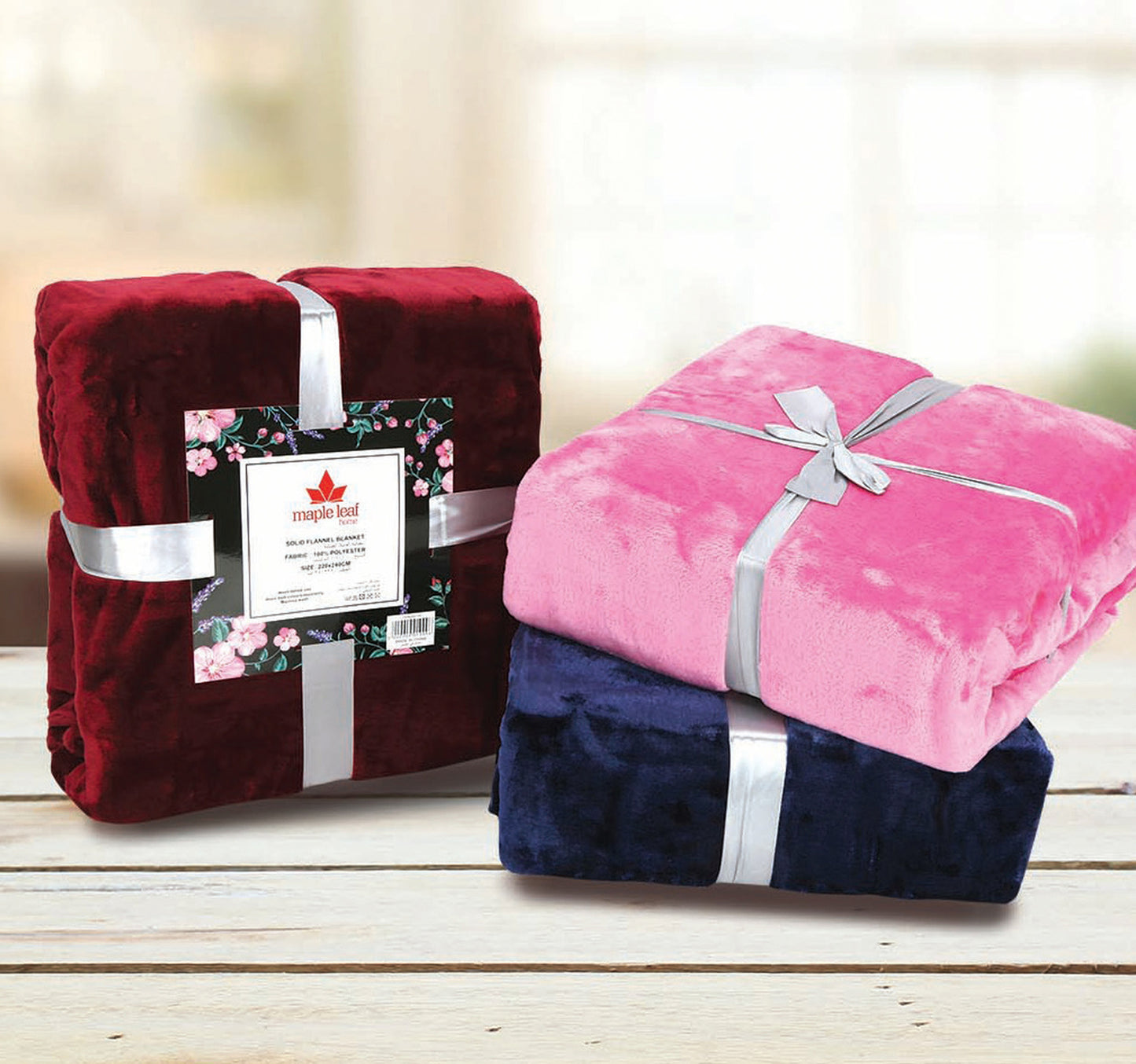 Maple Leaf Flannel Blanket Solid 160x220cm 1pc Assorted Colors & Designs