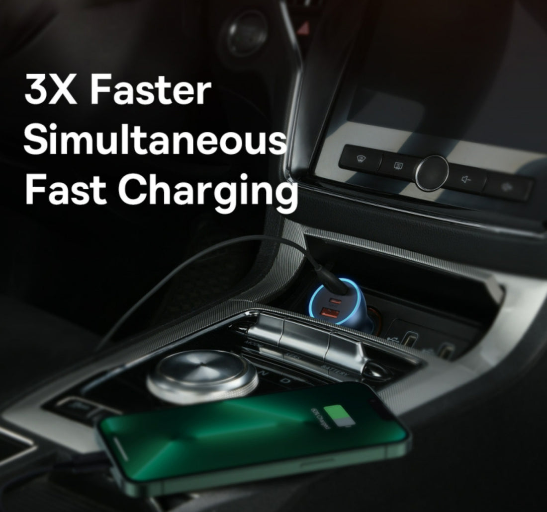 Baseus Fast 3-Port Car Charger, 65 W, Blue, DZ65UC