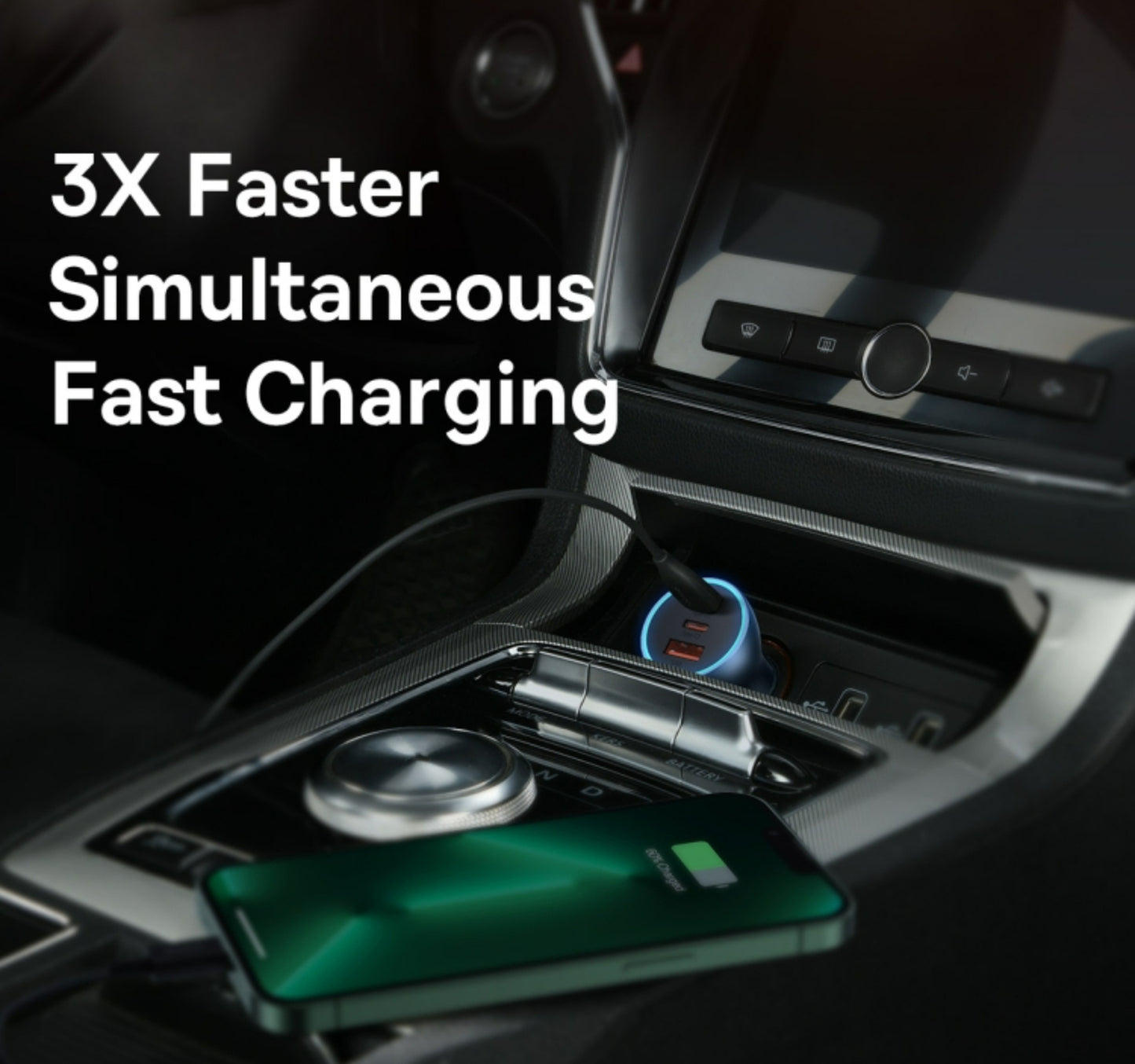 Baseus Fast 3-Port Car Charger, 65 W, Blue, DZ65UC