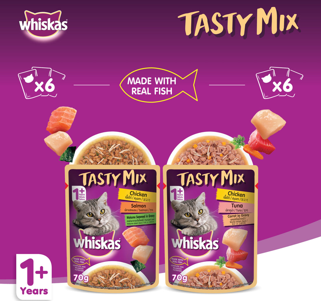 Whiskas Tasty Mix Land & Sea Collection in Gravy Wet Cat Food For 1+ Years Adult 12 x 70 g