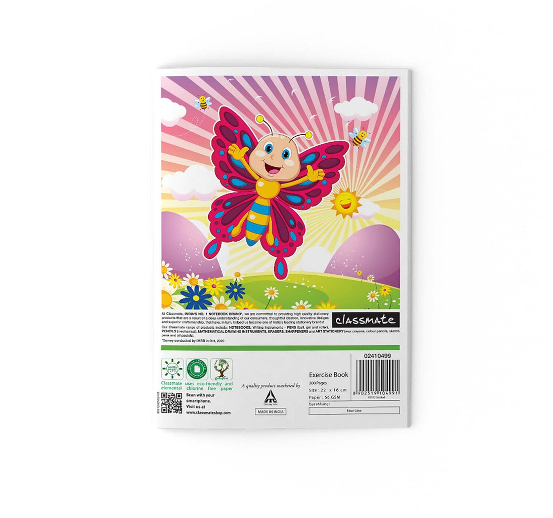 Classmate Exercise Book Centre Stapled 220x160mm 56-GSM 4 Line (Arabic) 200 Pages Assorted