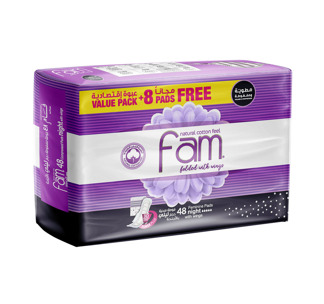 Fam Night Sanitary Pads Folded With Wings 48 pcs