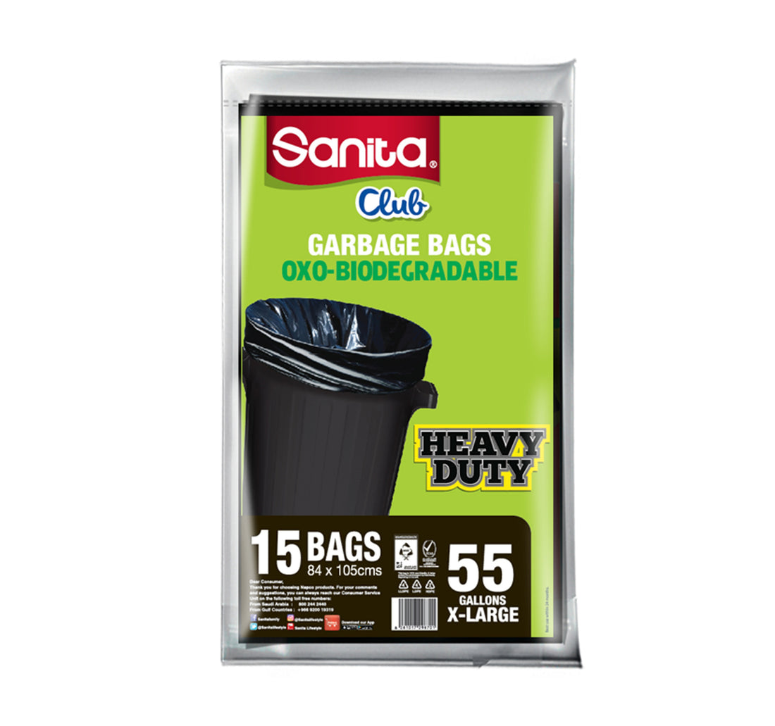 Sanita Club Garbage Bags Oxo-Biodegradable 55 Gallons X-Large Size 84 x 105 cm 15 pcs