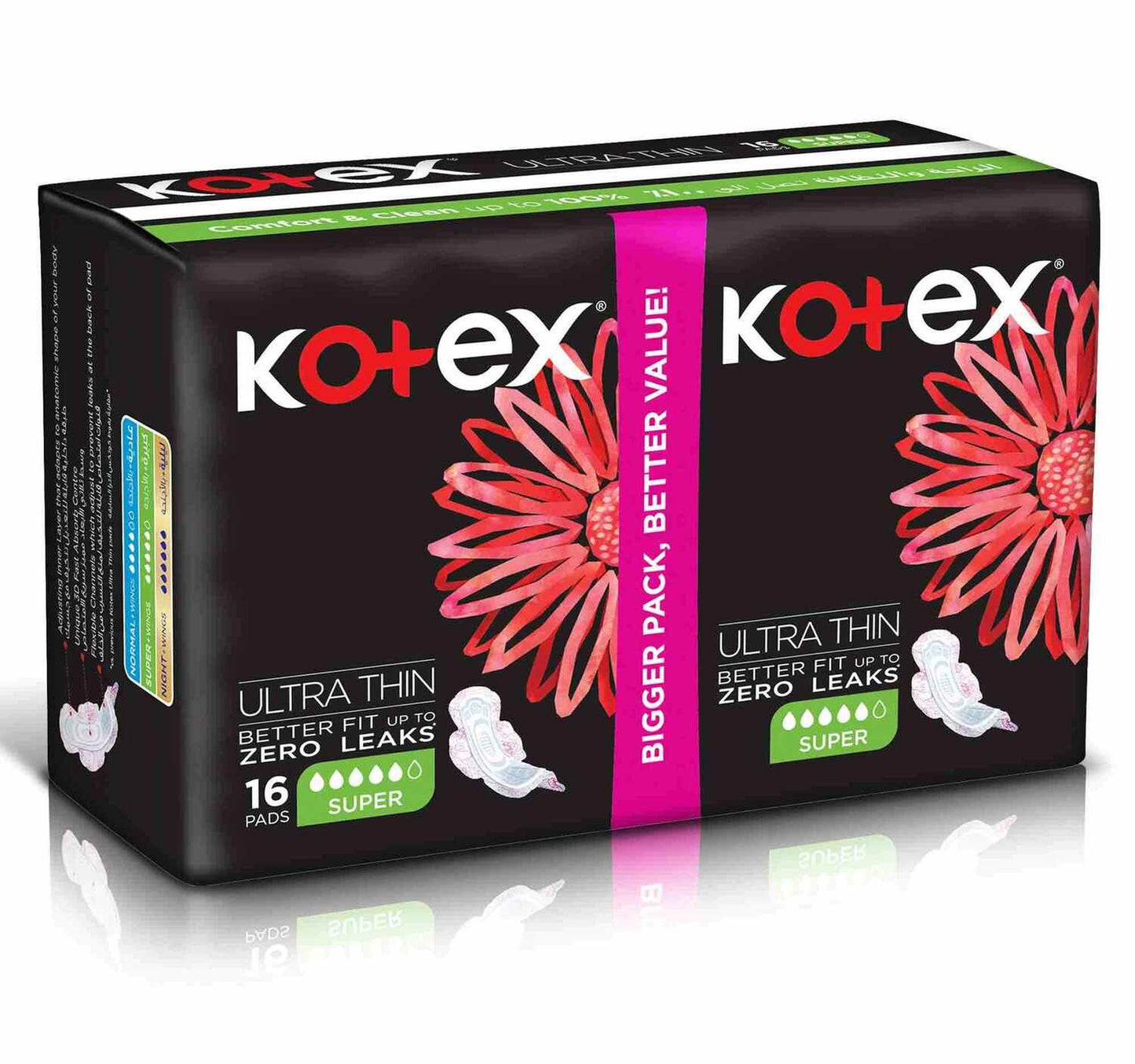 Kotex Natural Ultra Thin 100% Cotton Super Size Sanitary Pads with Wings 16 pcs