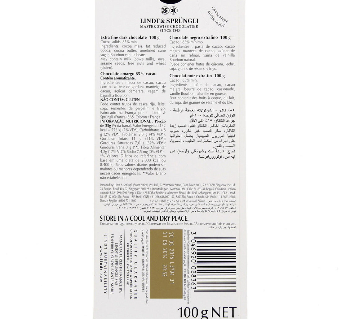 Lindt Excellence 85% Cocoa Dark Chocolate 100 g
