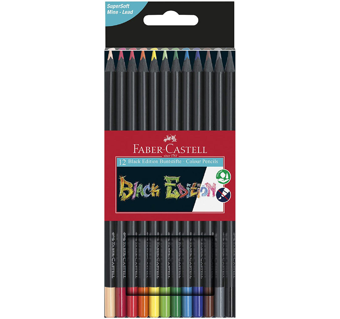 Faber-Castell Black Edition Black Wood And Supersoft Lead Colour Pencils, Pack of 12, FC116412