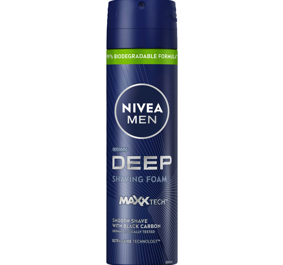 Nivea Men DEEP Shaving Foam Smooth Shave with Antibacterial Black Carbon & Ultra Glide Technology 200 ml