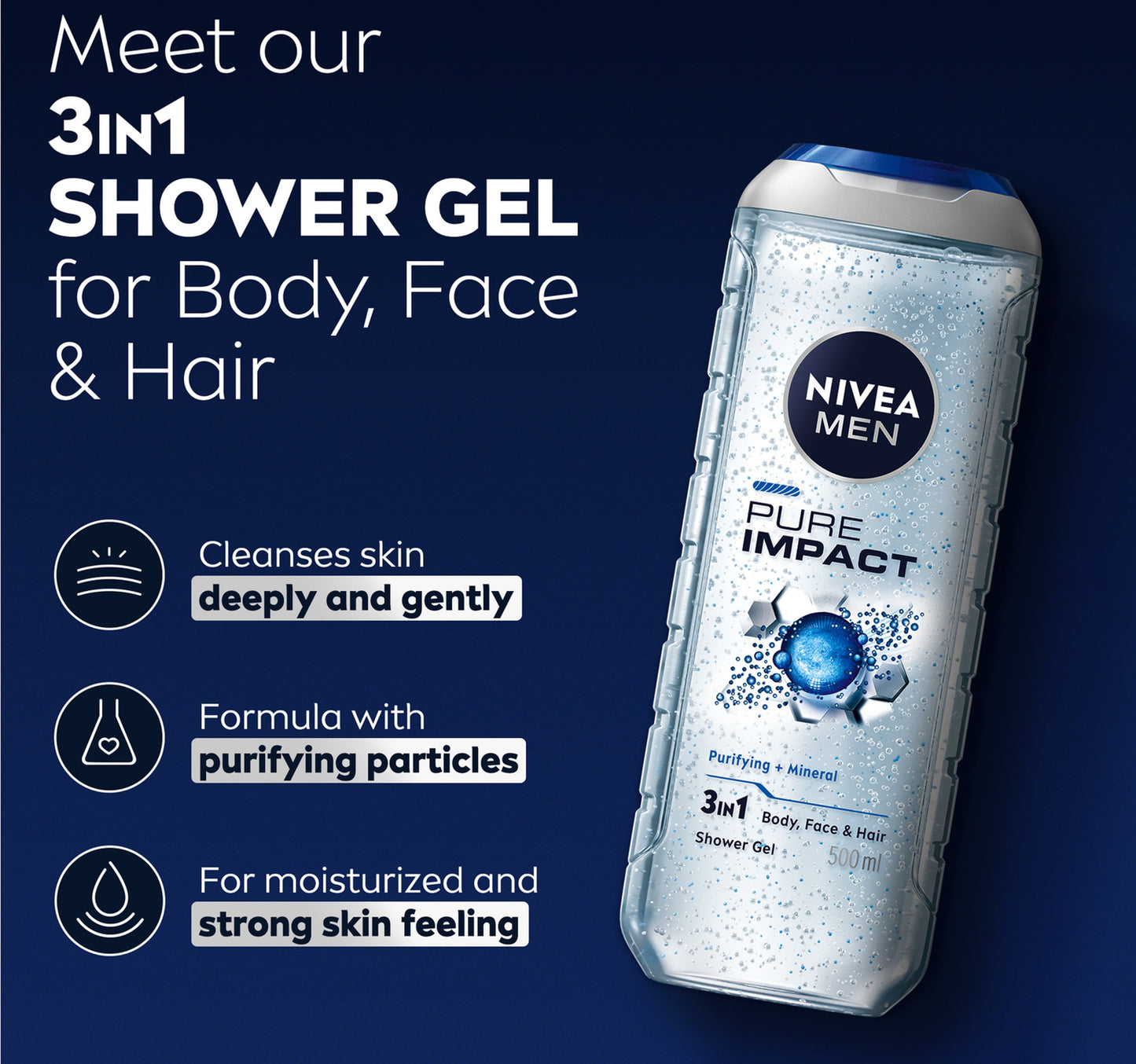 Nivea Men Pure Impact 3in1 Shower Gel 500 ml