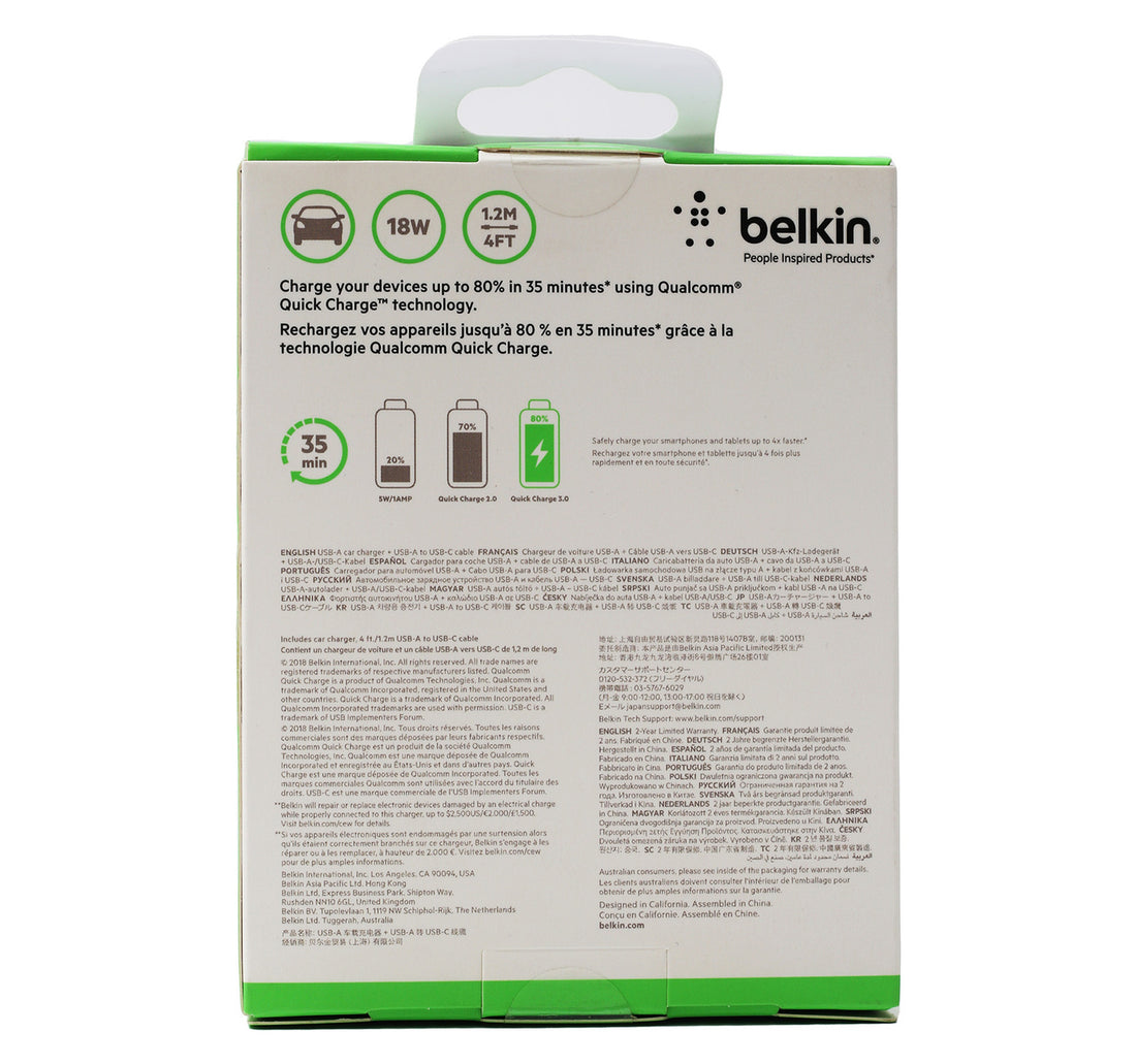 Belkin Quick Charge Car Charger + Type-C Cable F7U032