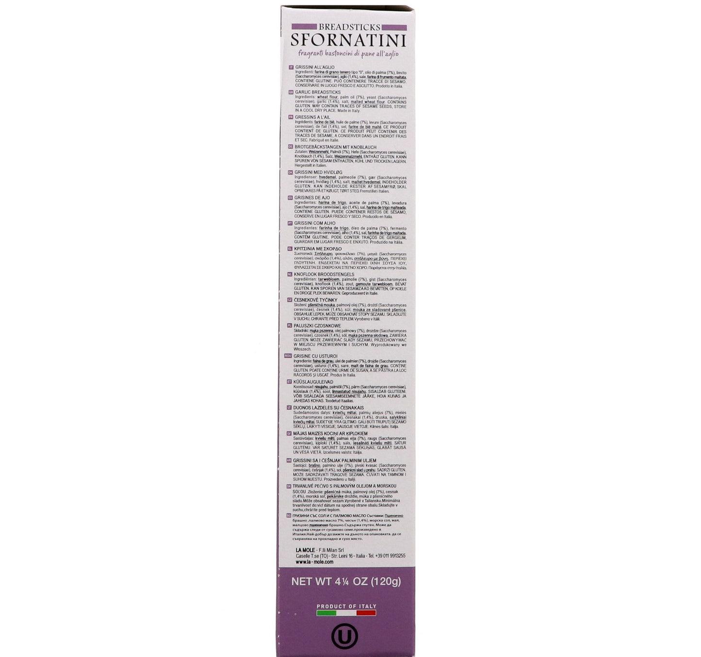 La Mole Sfornatini Bread Sticks With Garlic 120 g