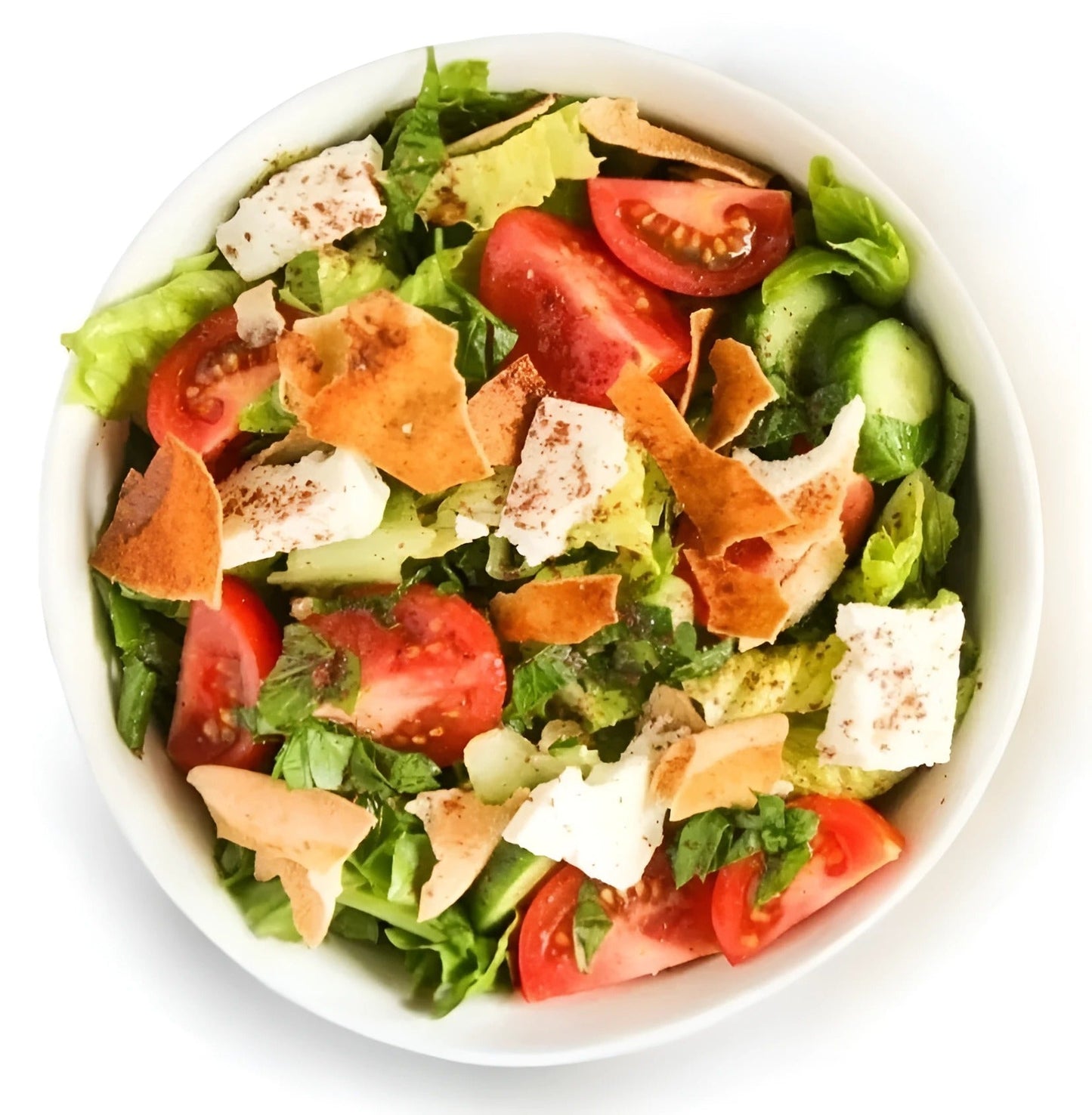 Fattoush Salad With Feta Cheese. Salad bowls