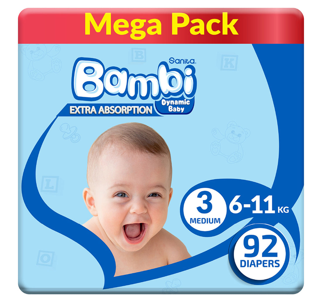 حفاضات سانيتا بامبي للأطفال عبوة ميجا مقاس 3 متوسط 6-11 كجم 92 قطعة