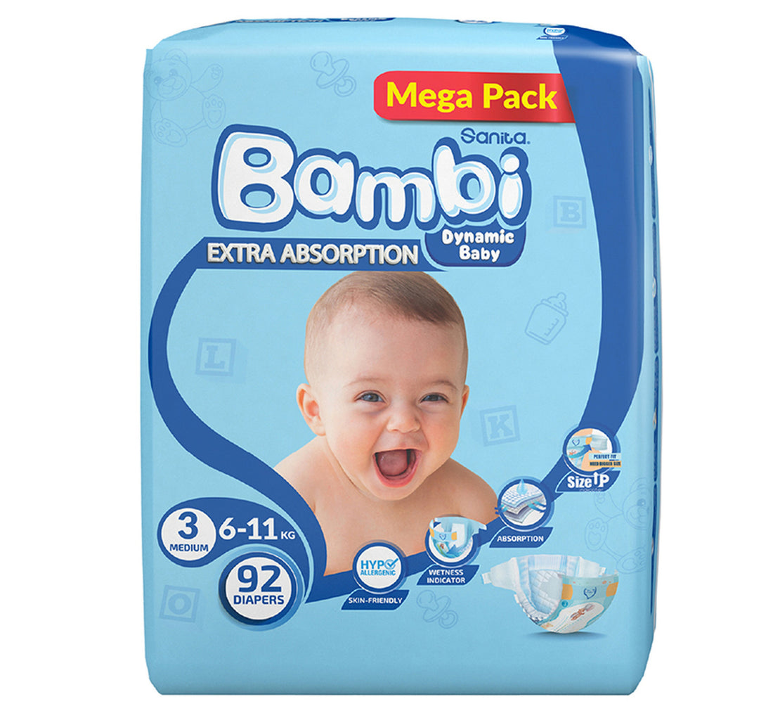 Sanita Bambi Baby Diaper Mega Pack Size 3 Medium 6-11 kg 92 pcs