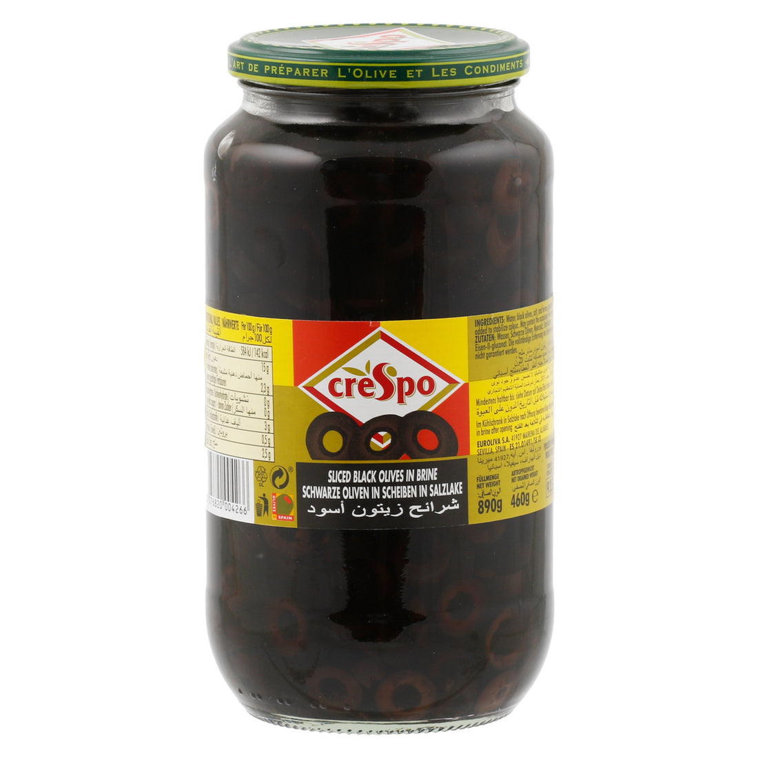 زيتون أسود مقطع كريسبو في محلول ملحي 890 جم