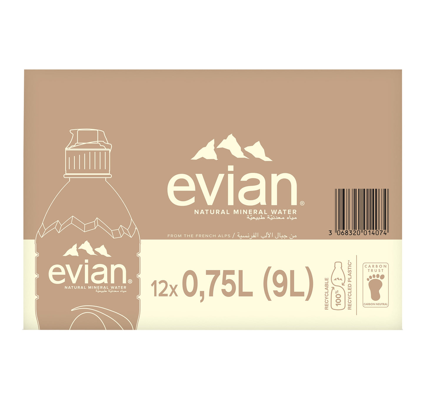 Evian Natural Mineral Water with Sports Cap 12 x 750 ml