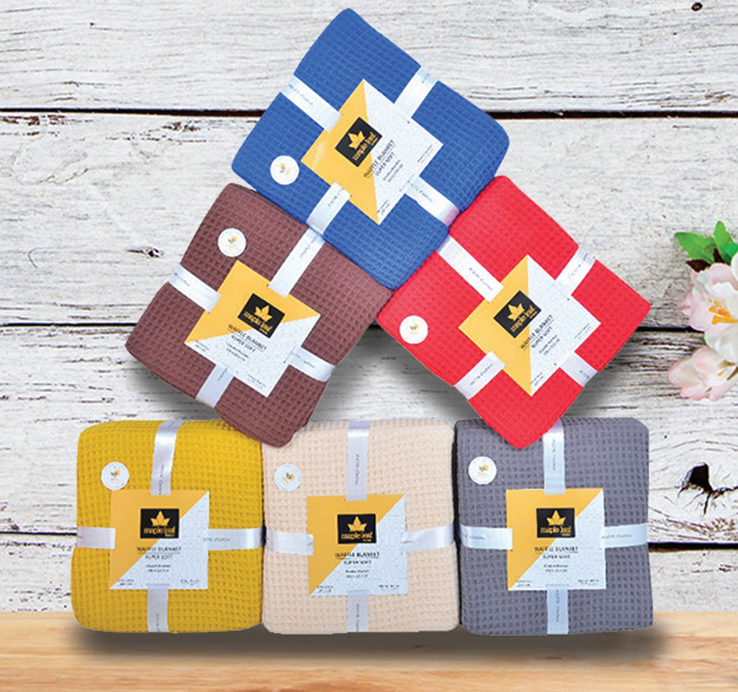 Maple Leaf Waffle Blanket 150x200cm Assorted Per pc