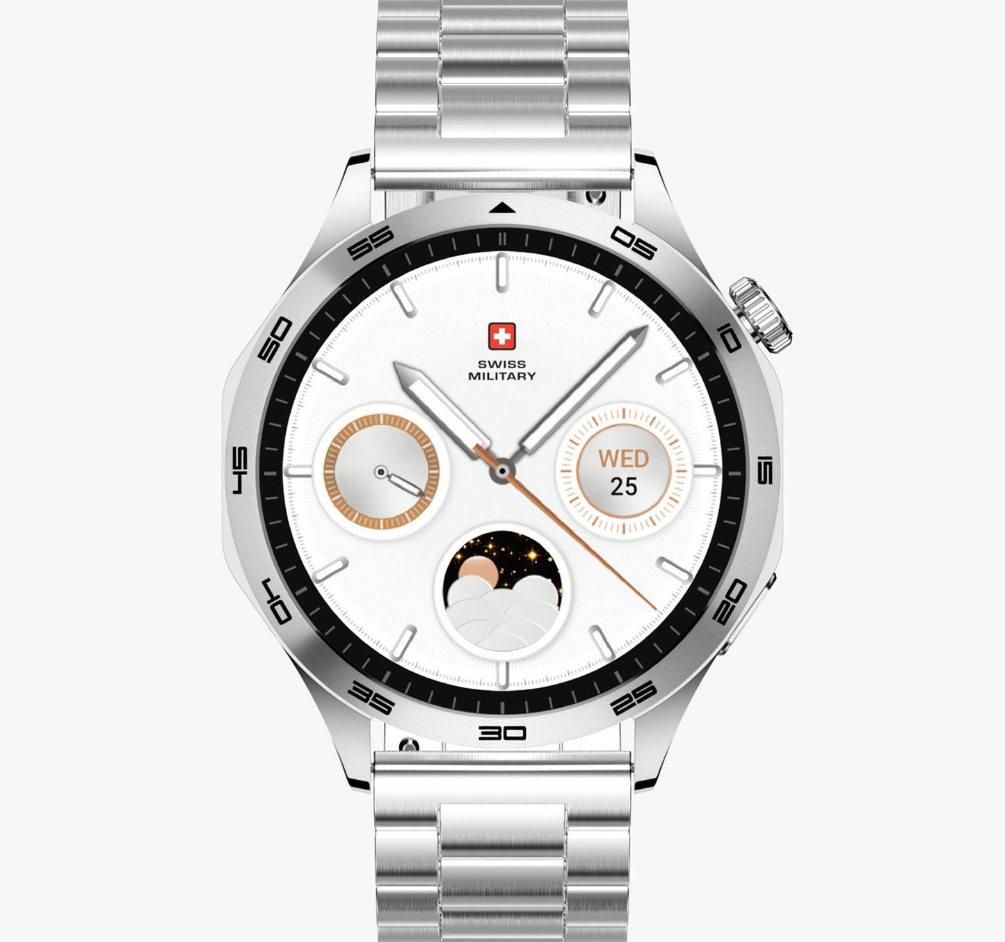 Swiss Military Swiss International Smart Watch, 1.43 AMOLED Display, Silver Frame with Silver Metal Strap