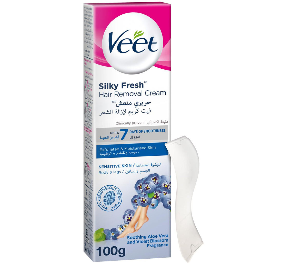 Veet Silky Fresh Hair Removal Cream Soothing Aloe Vera & Violet Blossom Scent 100 g