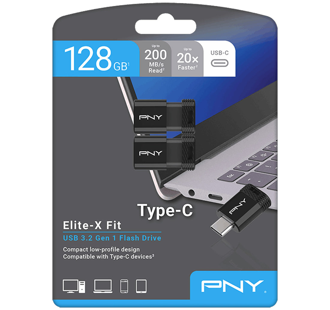 محرك أقراص فلاش PNY Elite-X Fit Type-C USB 3.2، سعة 128 جيجابايت، قطعتان، P-FDI128X2EXFITC-GE