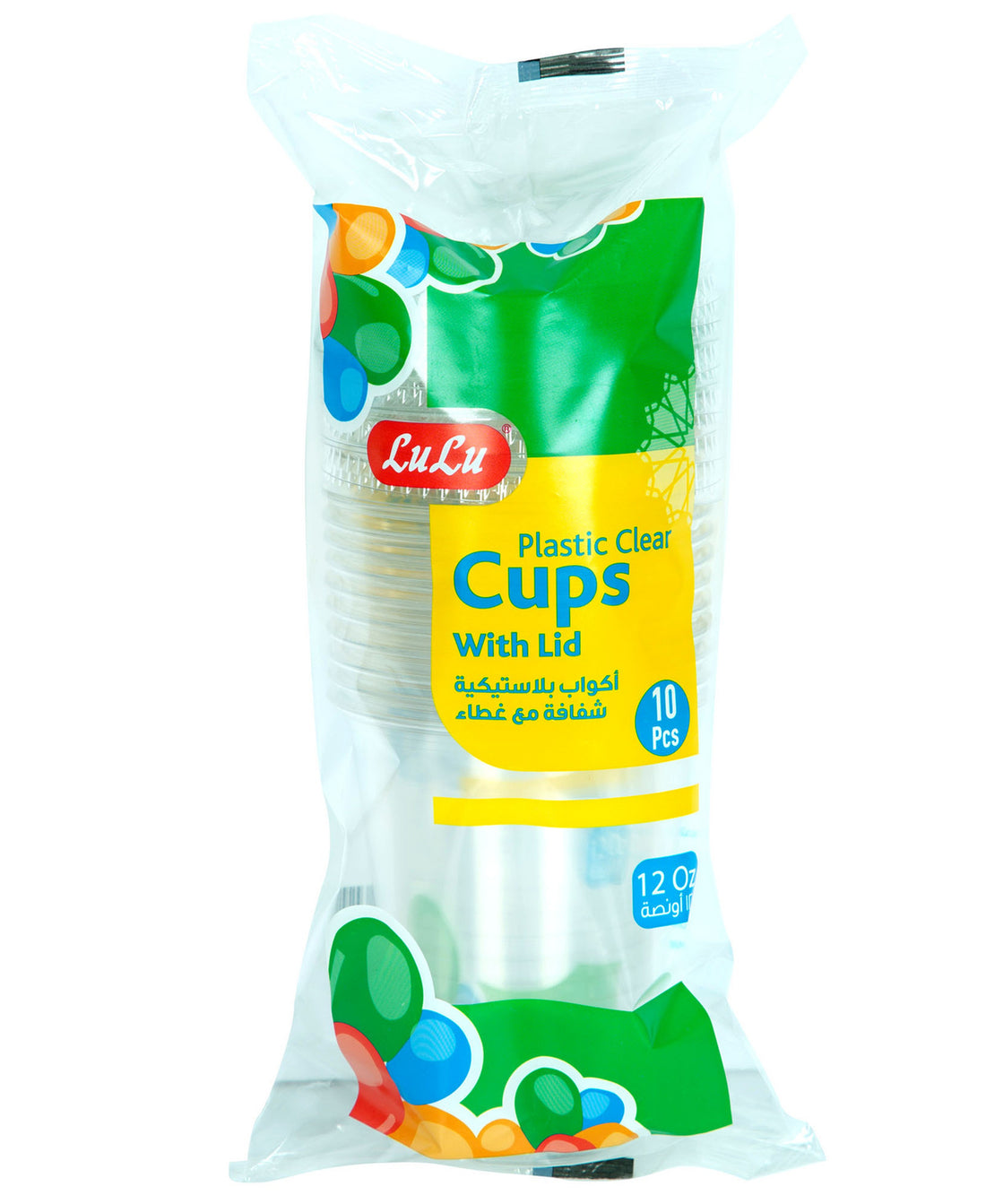LuLu Printed Clear Cups Juice With Lid 12oz 10pcs