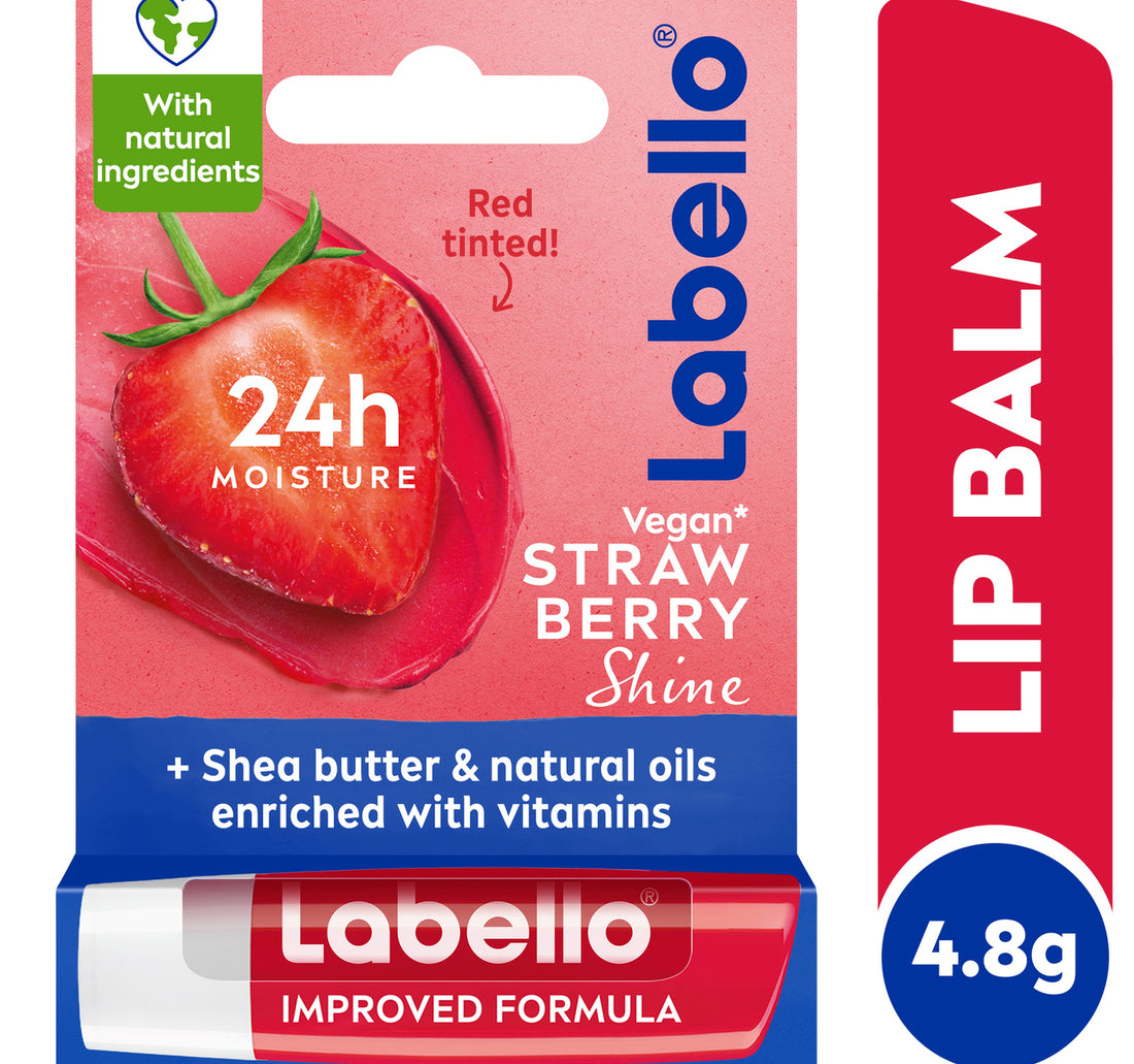Labello Lip Balm Strawberry Shine 24H Melt-In Moisture with Shea Butter and Natural Oils 4.8 g