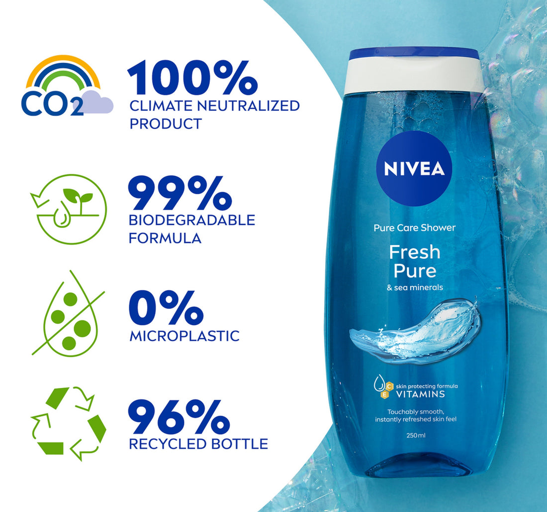 Nivea Fresh Pure Shower Gel Body Wash with Sea Minerals & Aquatic Scent Moisturising Formula 250 ml