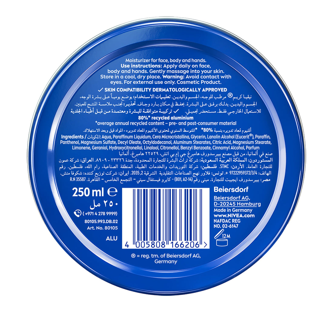 Nivea Creme Tin Moisturizing Cream 250 ml