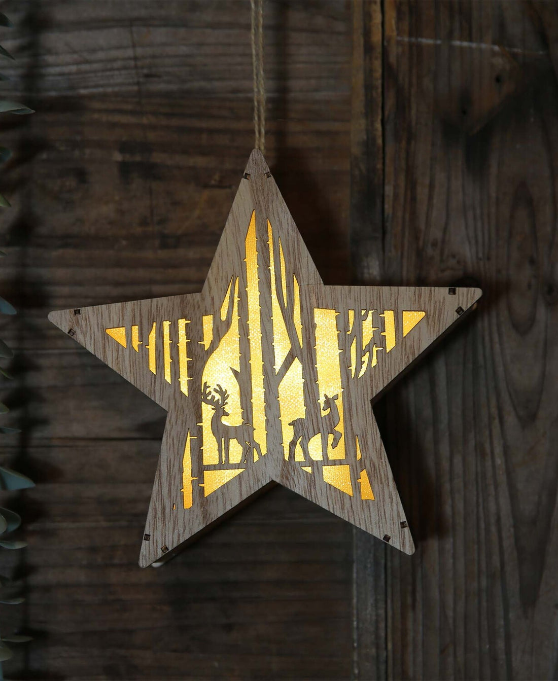 Party Fusion Battery Operated X'mas Wooden Star Frame With LED Light