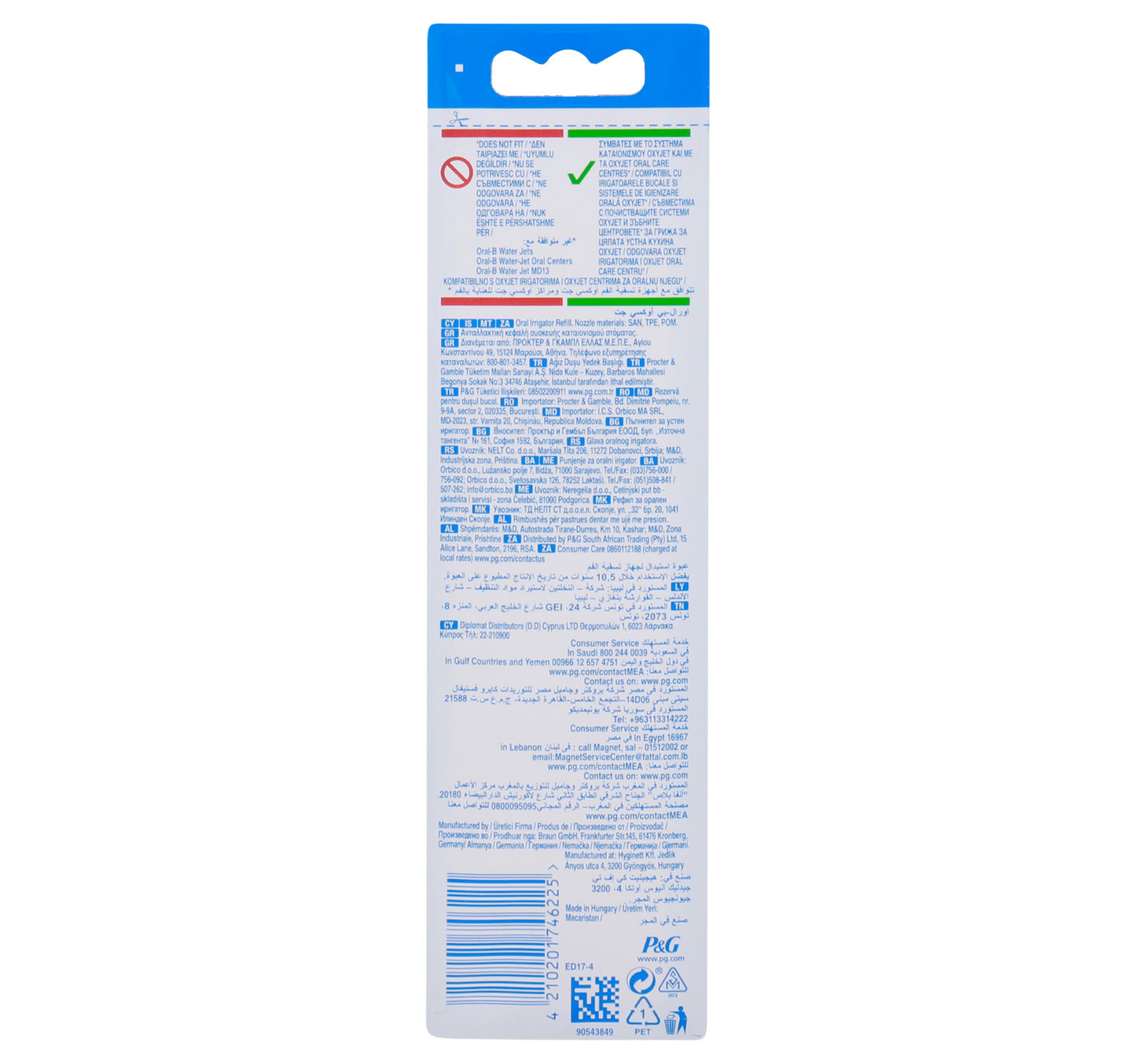 Oral-B Oxyjet Replacement Jet, 4 pcs For Oxyjet Irrigators MD17, MD18 and Oral Care Centers OC17/OC18 and OCS18