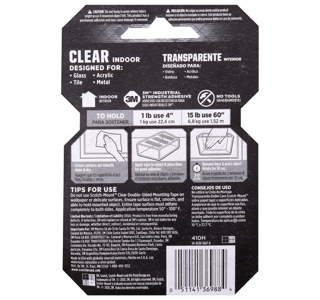 Scotch Double Sided Mounting Tape, Clear, 410P