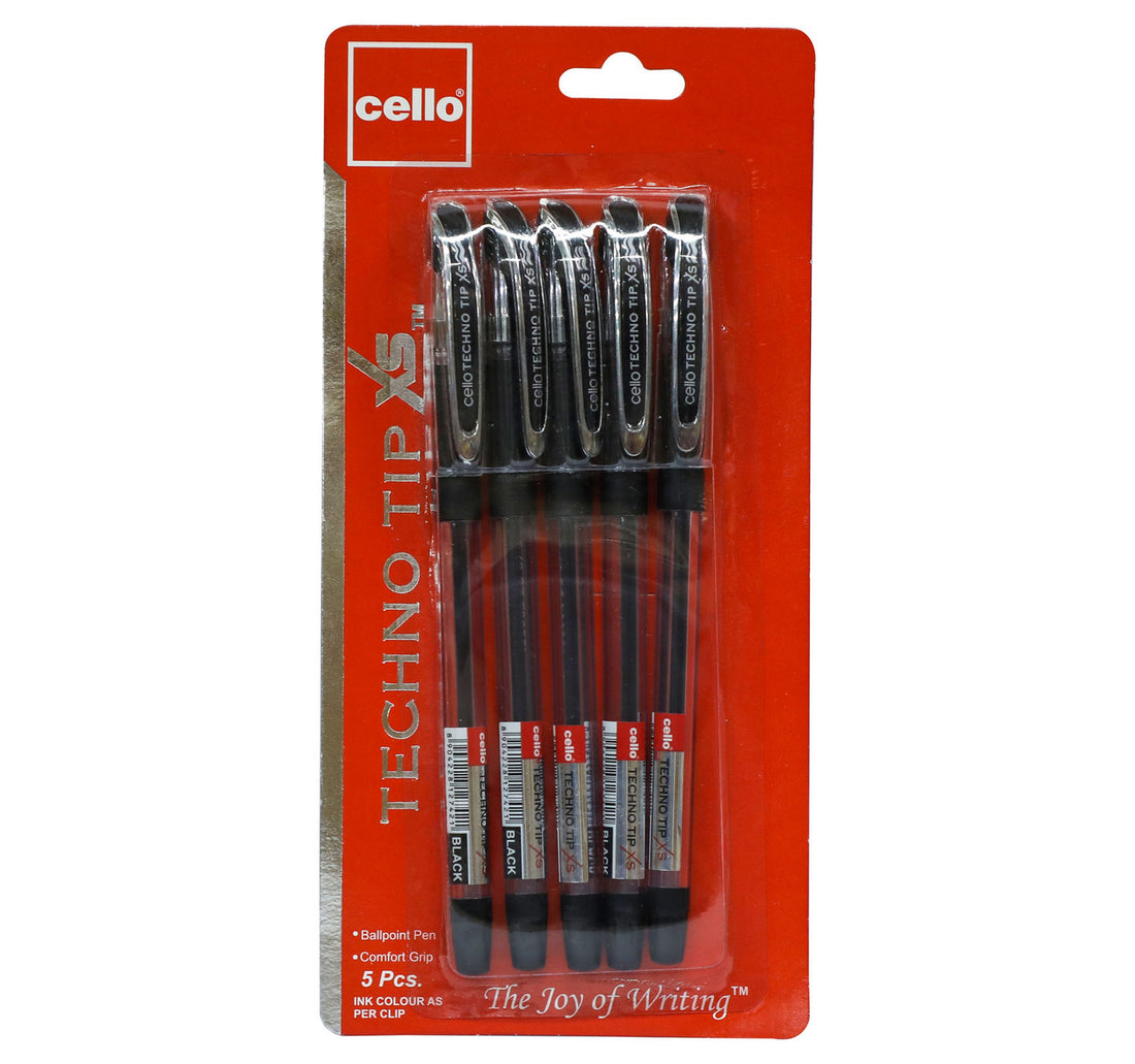 Cello 0.7mm Ballpoint Pen Techno Tip XS Black 5pcs