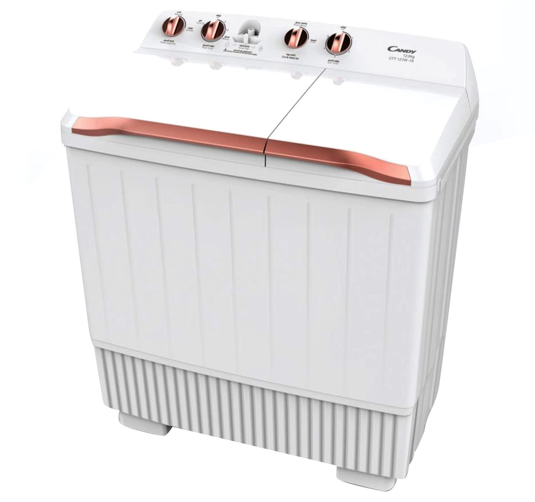 Candy Twin Tub Top Load Semi Automatic Washing Machine, 12/7.5 kg, 1350 RPM, White/Grey, CTT127W-19