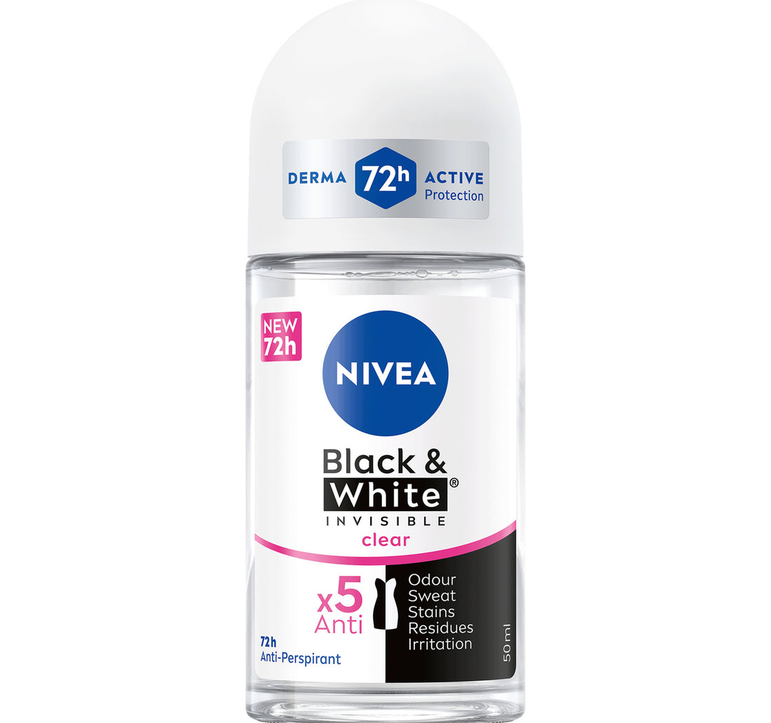 Nivea Black & White Invisible Antiperspirant Roll-On Deodorant for Women Clear 72H Active Protection 50 ml
