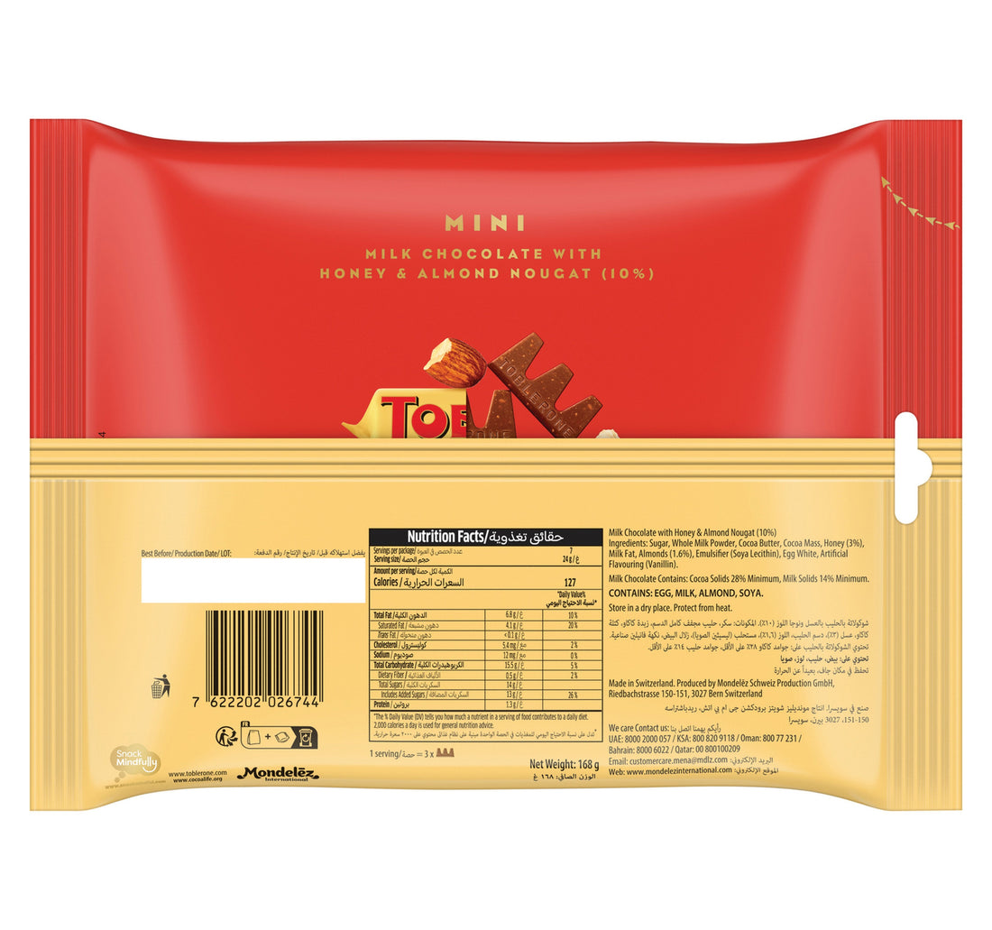 Toblerone Tiny Swiss Milk Chocolate Bars with Honey and Almond Nougat Minis Sharing Pack 168 g