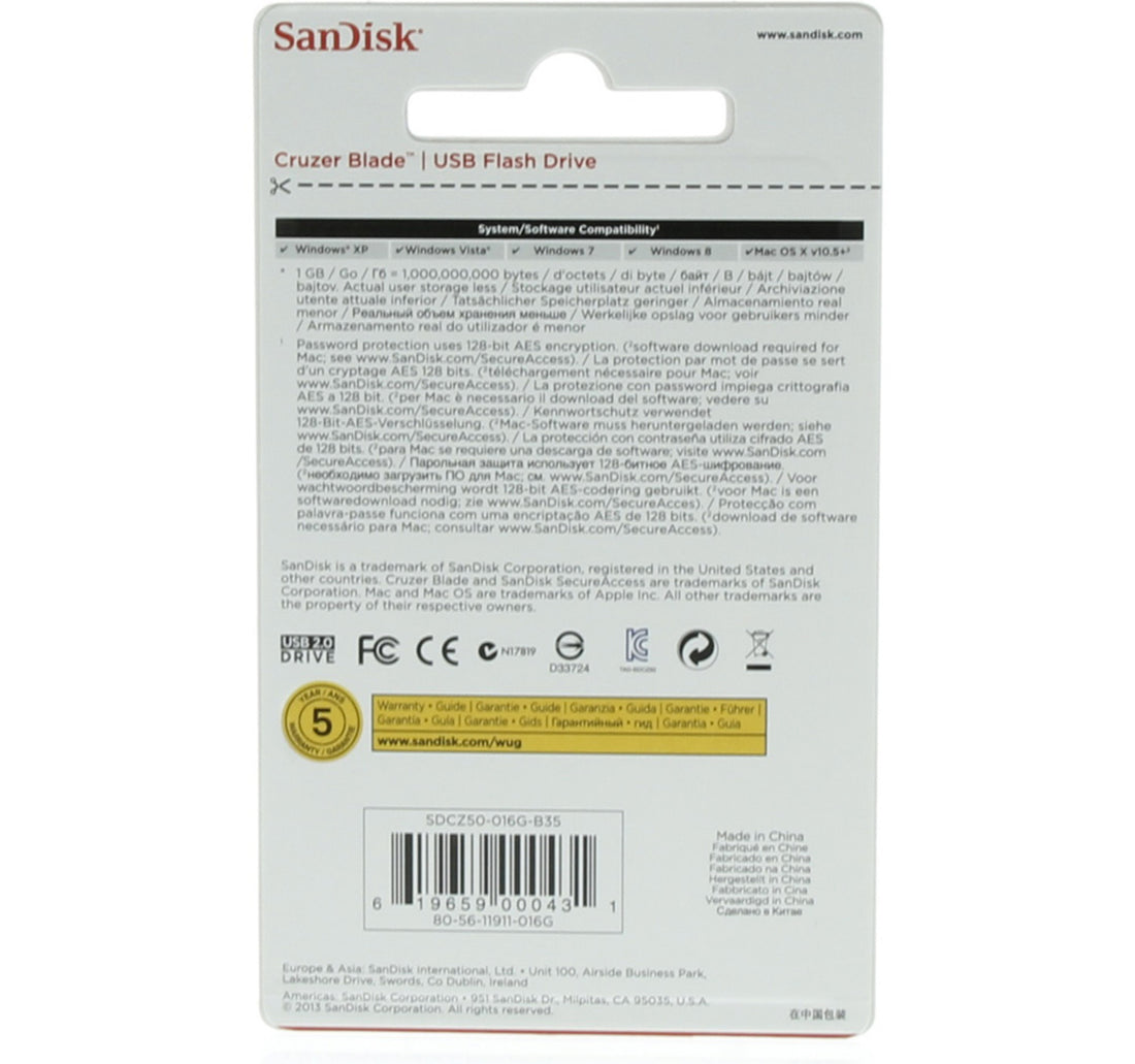 Sandisk Flash Drive Blade, 16 GB, SDCZ50