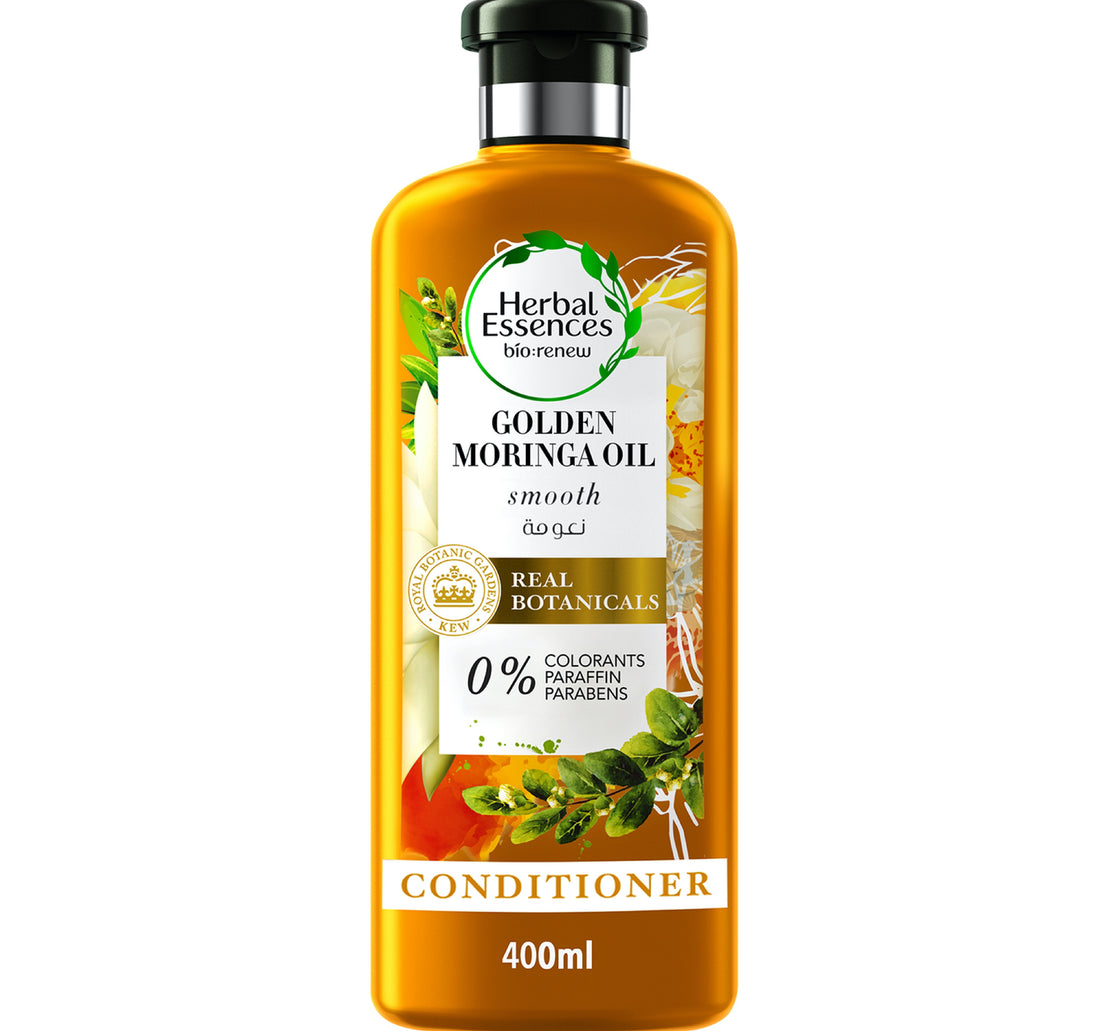 Herbal Essences Bio: بلسم رينيو سموث بزيت المورينجا الذهبي 400 مل
