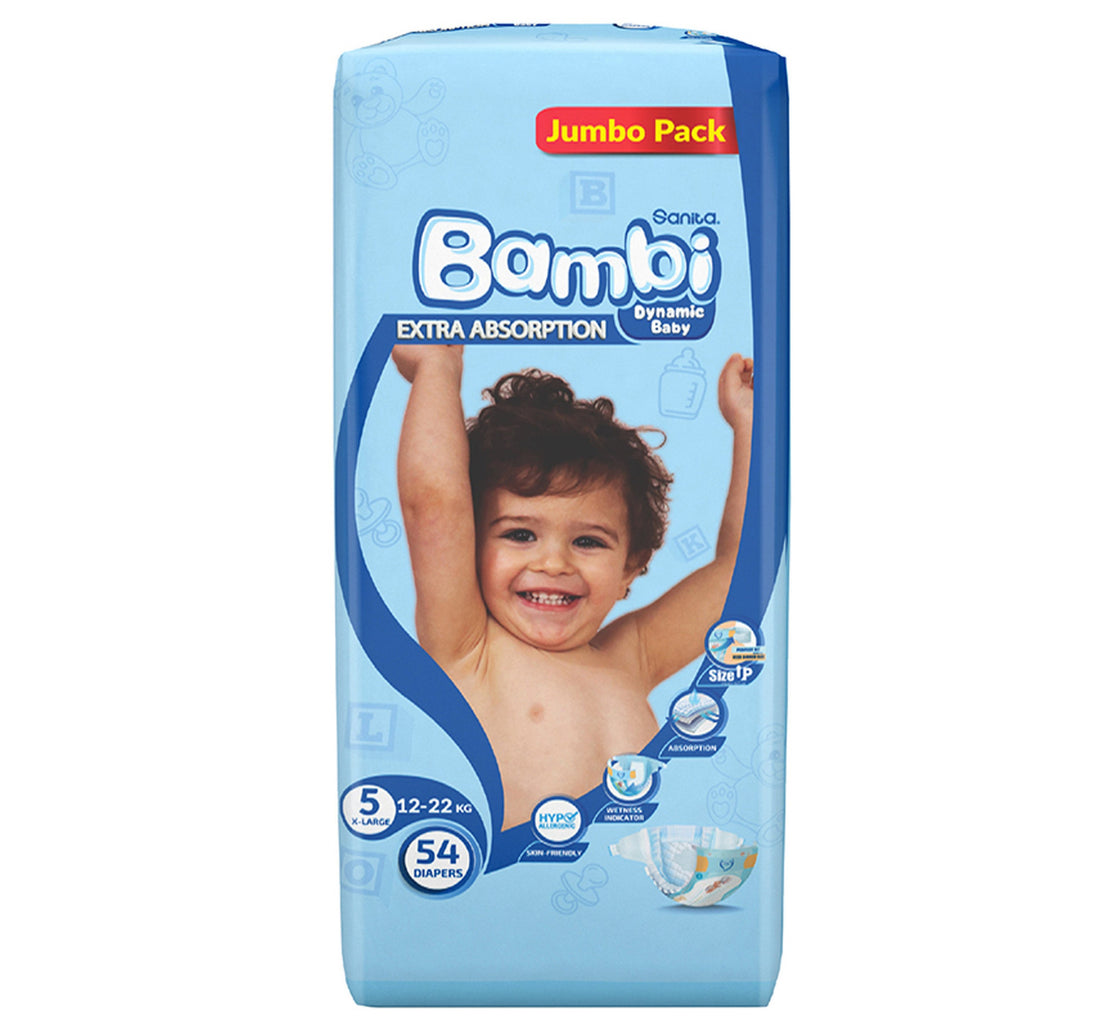 Sanita Bambi Baby Diaper Jumbo Pack Size 5 Extra Large 12-22 kg 54 pcs