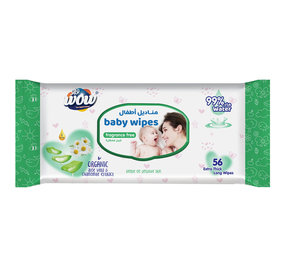 Wow Baby Wipes Extra Thick & Long Fragrance Free 56 pcs